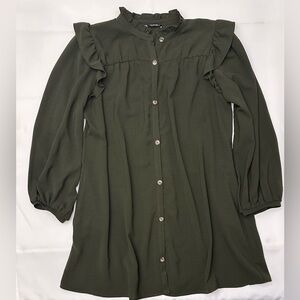 Zara Olive Long Sleeve Ruffle Dress